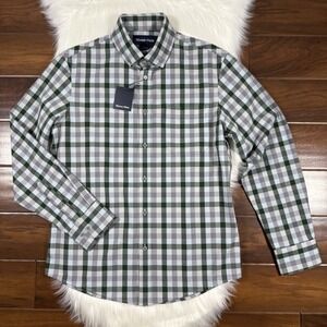 Mizzen + Main Men's Size Medium Spruce Check Button City Flannel Shirt Trim